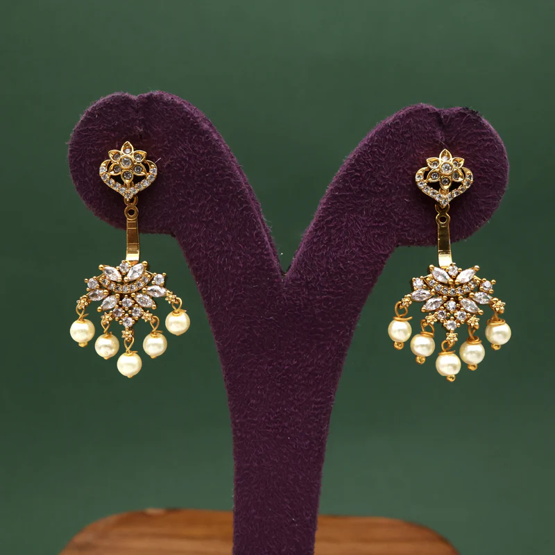 Diamond Look AD Trending Front Back Moon Flower Earrings